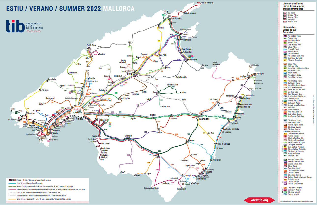 Mapa tras autobusowych | Zwiedzanie Majorki