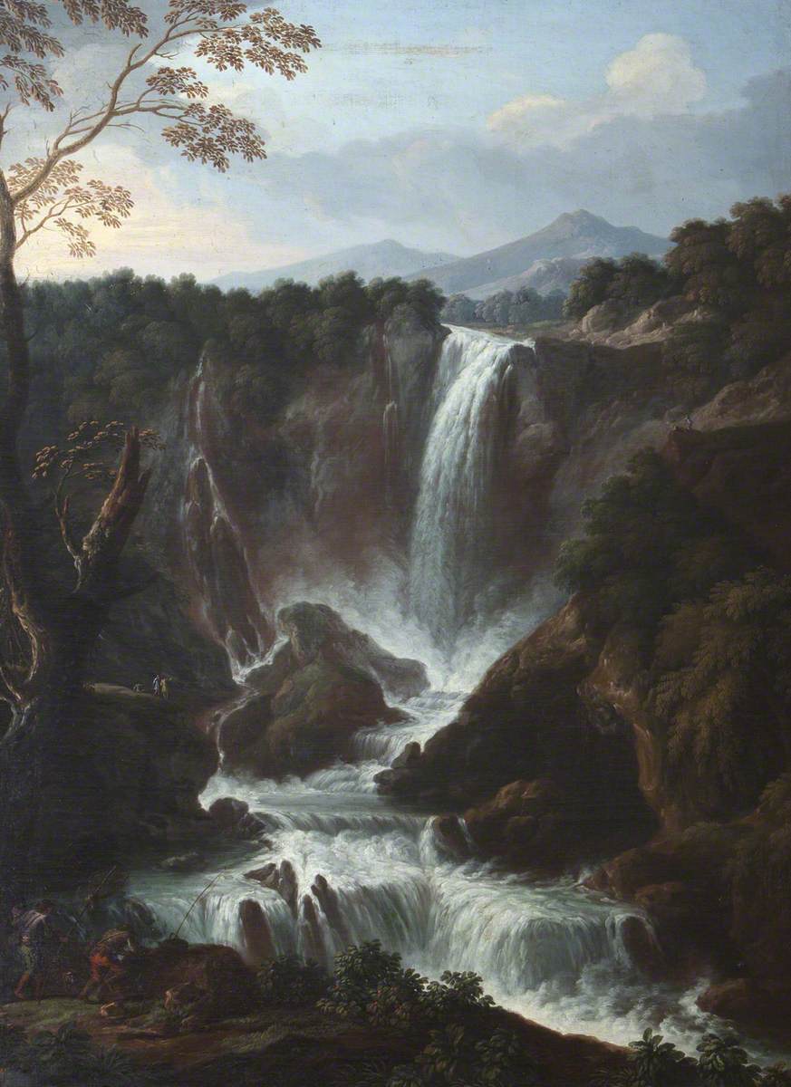 Obraz Giovanniego Battisty Busiriego „Wodospad Velino koło Terni” – przedstawienie Cascata delle Marmore, XVIII w., kolekcja National Trust.